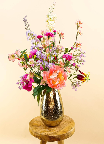 Kunstbloemen boeket - zijden bloemen boeket met gouden vaas - Daydreams